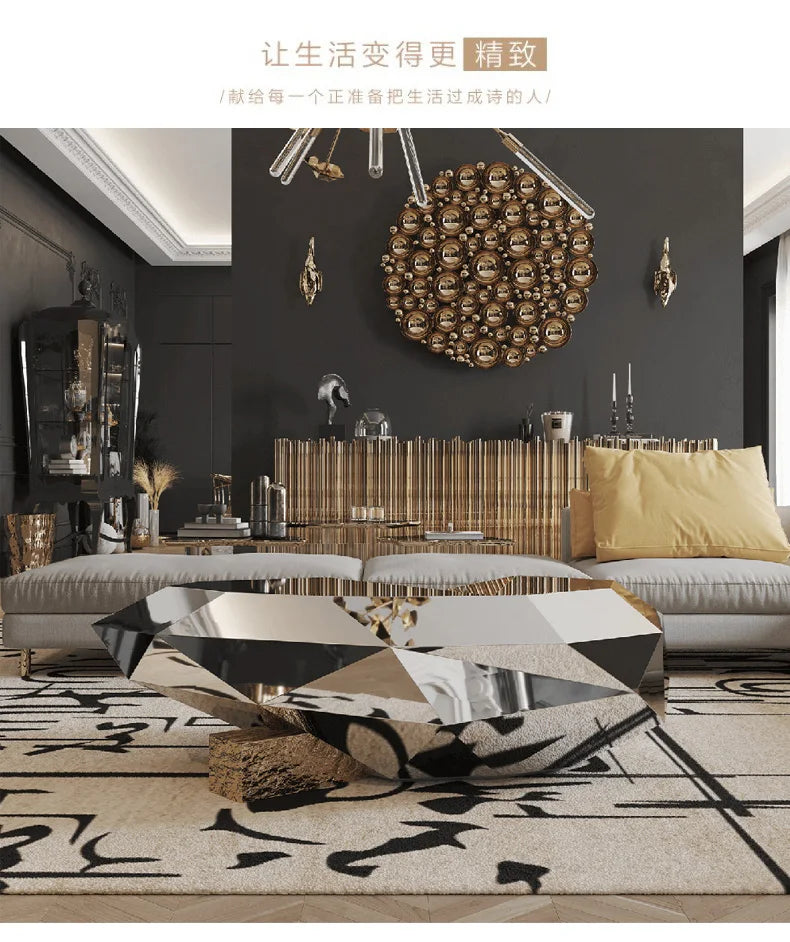 LJYStainless steel light luxury creative special-shaped coffee table high-end model house villa living room art coffee table