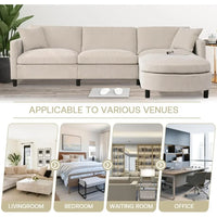 Convertible L-Shaped Sectional Couch with Movable Ottoman, Reversible Chaise, 2 Pillows, Modern Fabric Modular Sofa