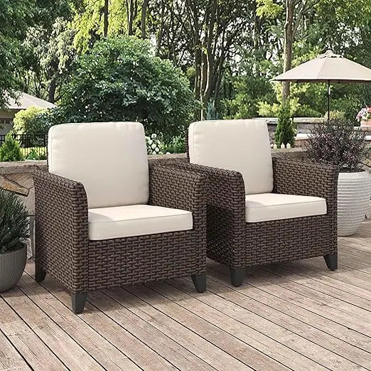 Two-Piece Outdoor Wicker High Back Chairs with Weather-Resistant Cushions for Patio, Garden, and Deck Use