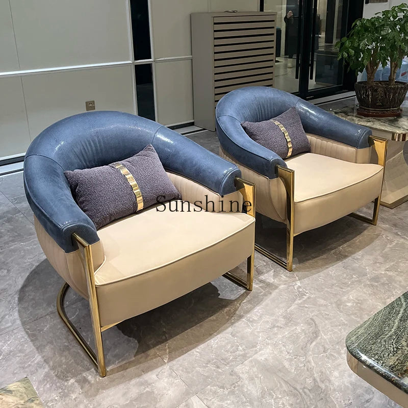 Italian light luxury exclusive villa living room leather sofa post-modern design large apartment high-end