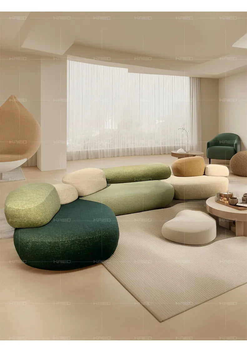 Design special-shaped pebble sofa, stone fabric color matching module wabi-sabi wind living room