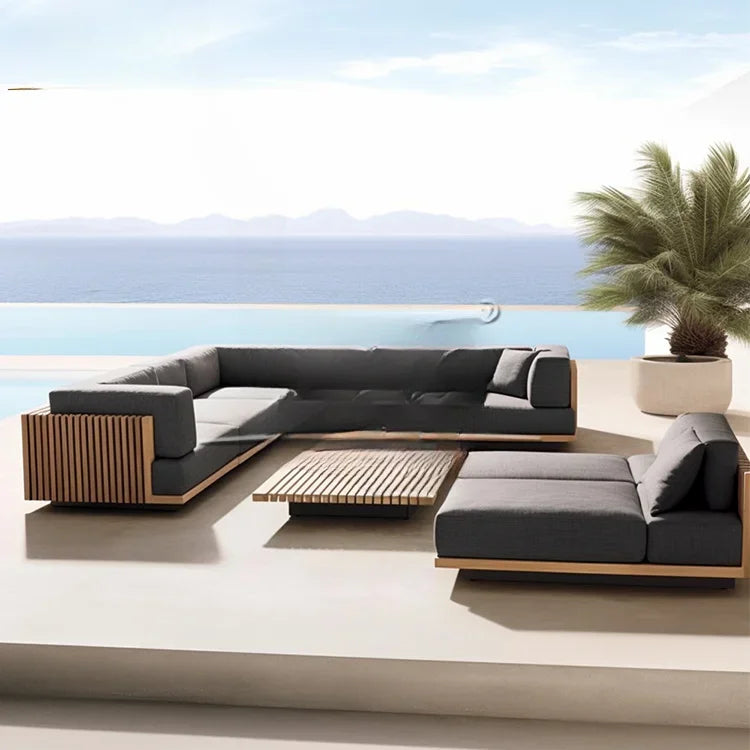 'Modern Teak Wood Outdoor Furniture With Cushions Water Proof Sectional Sofa
