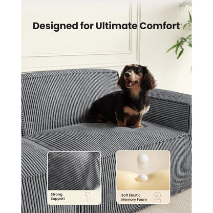 80 L Shaped Sofa Modular, Corduroy  Couches with Deep Seats &High-Back, Upholstered Couches for Living Room Bedroom