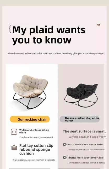 PE Rattan Weave Rocking Chair Lie Down or Sleep Lunch Break Chair Living Room Balcony Chaise Longue Adult Kid Recliner Lazy Sofa
