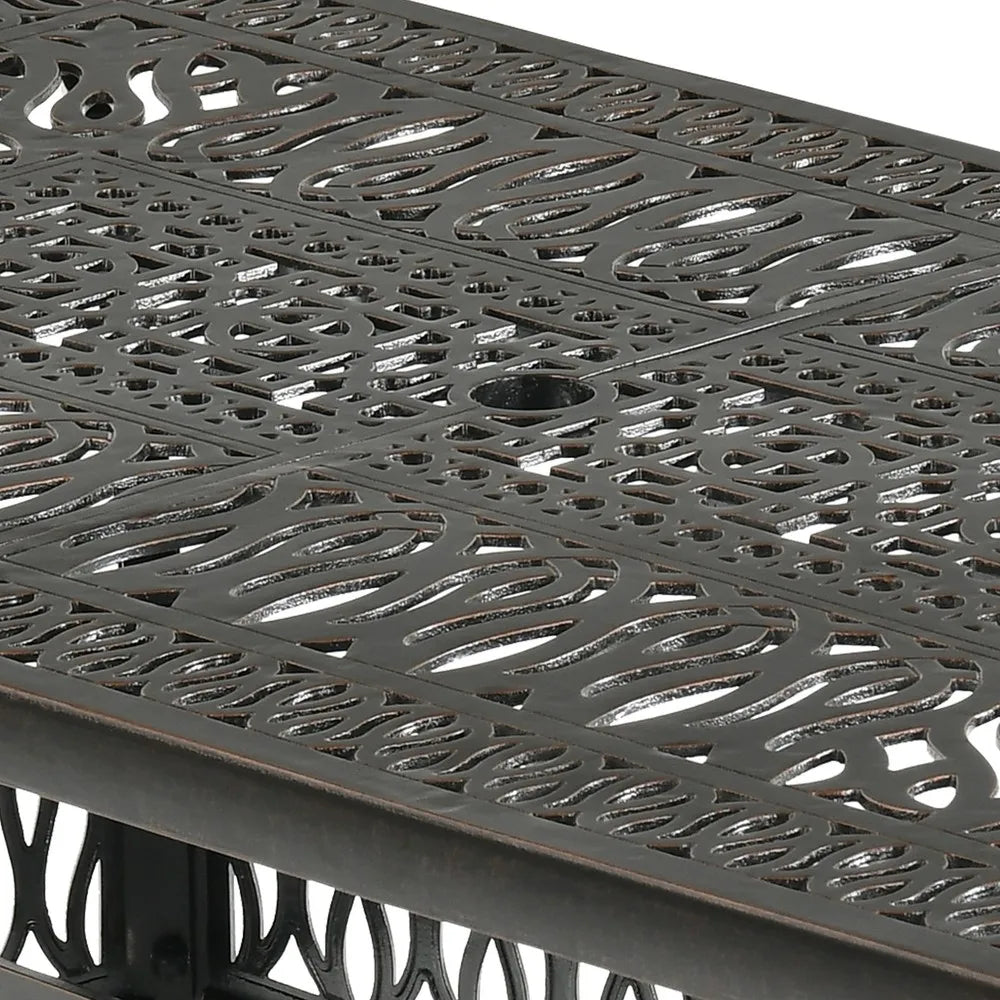 59'' Cast Aluminum Outdoor Patio Dining Table for 6-8 Person with Umbrella Hole
