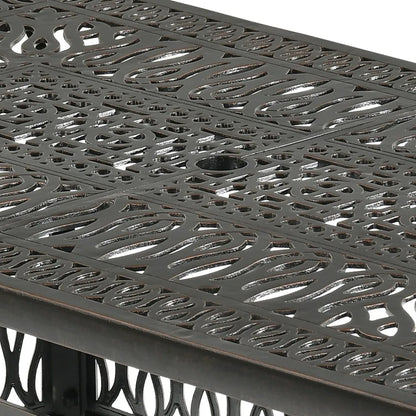 59'' Cast Aluminum Outdoor Patio Dining Table for 6-8 Person with Umbrella Hole