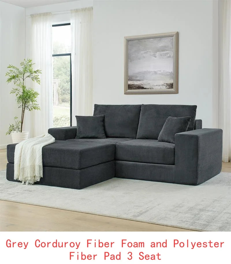 Modern Modular Cloud Sectional Sofa, L-Shaped Sleeper Couch with Removable Ottoman and Pillows for Living Room, Apartment,