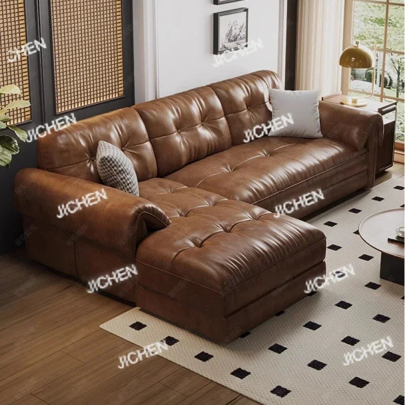 ZJCQ Minimalist Brown Sleep Sofa Faux Leather Designer Loveseat Lazy Sofa Couch Cloud Divano Da Soggiorno Living Room Furniture