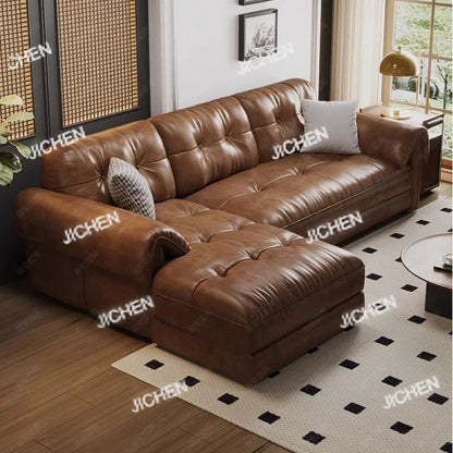 ZJCQ Minimalist Brown Sleep Sofa Faux Leather Designer Loveseat Lazy Sofa Couch Cloud Divano Da Soggiorno Living Room Furniture