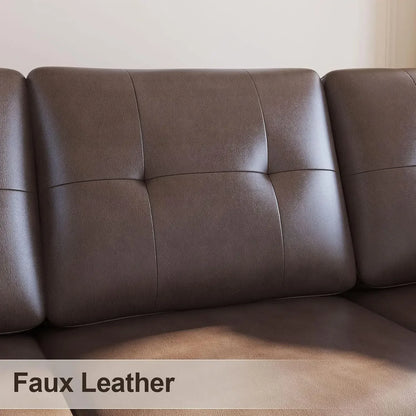 XMSJ.Faux Leather Sectional Sofa Convertible L Shape Couch for Small Space, Black
