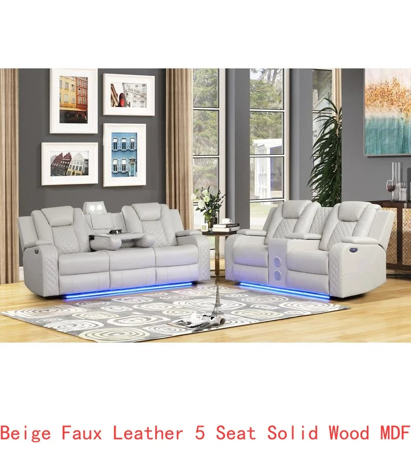 Gray Faux Leather 3-Piece LED Power Recliner Set