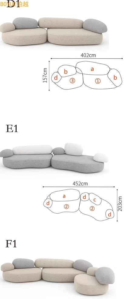 Italian minimalist pebble flat sofa modern minimalist combination colorful fabric module large flat sofa
