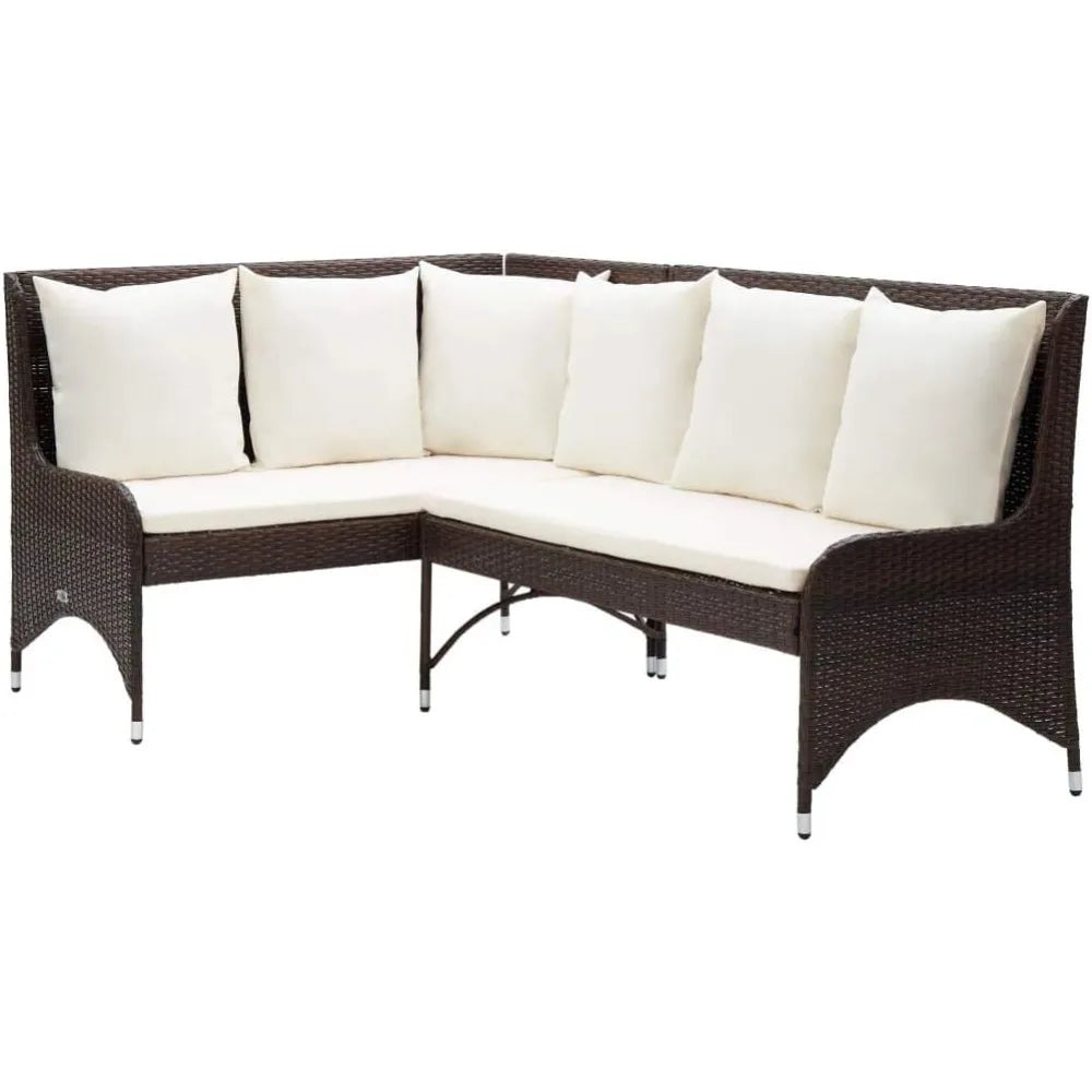 Durable Outdoor Patio Corner Sofas 2 pcs in Poly Rattan - Brown, Weather-Resistant Furniture with Comfortable Cushions