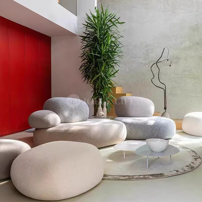 Italian minimalist pebble art sofa villa large flat living room special-shaped module fabric sofa Internet celebrity