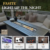 Garden Sofas, Furniture Set with Fire Pit Table, Outdoor Wicker Conversation Set, 3-Seat with 56" Fire Pit Table Garden Sofas