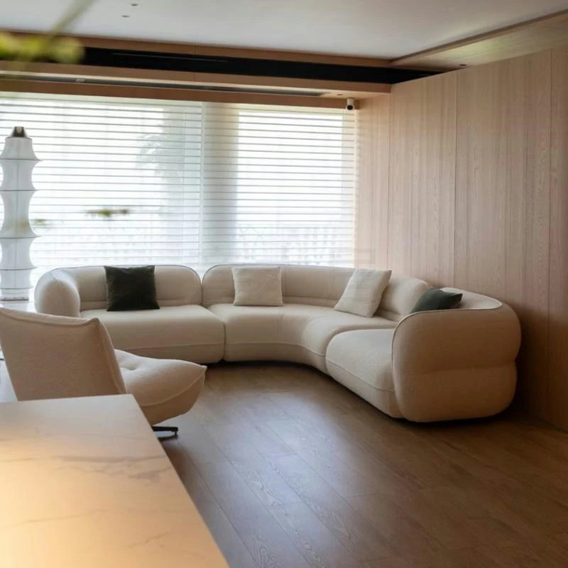Italian Minimalist Large Arc-Shaped Modular Genuine Leather Sofa L-Shaped Corner for Villa Living Room