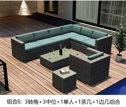 Terrace Modern Garden Sofas Outdoor Combination Courtyard Nordic Garden Sofas Waterproof Pe Rattan Furniture Sofá Jardín MHHYSF