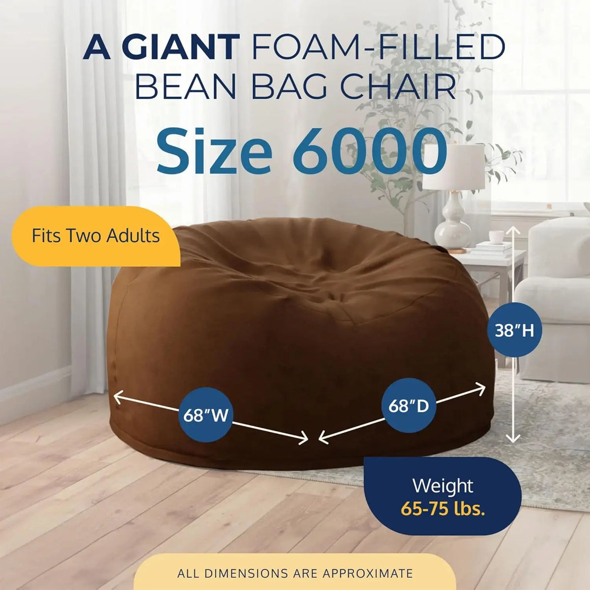 6ft Bean Bag Chair & Footstool, Oversize Bean Bag Chair for Adults, Comfy Chair Bean Bag Couch Lounge Sofa Loveseat, Customized