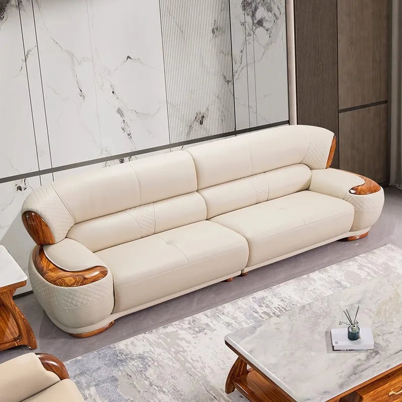 New Chinese Ebony Leather Sofa High-end Villa Large Flat Floor Living Room Leather Art Solid Wood Princess Corner 23 Combination