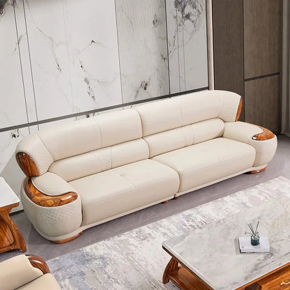 New Chinese Ebony Leather Sofa High-end Villa Large Flat Floor Living Room Leather Art Solid Wood Princess Corner 23 Combination