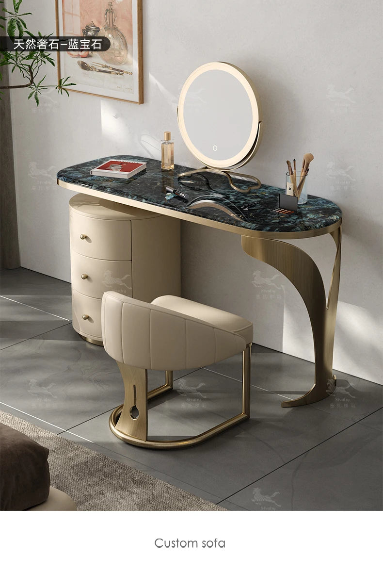 light luxury French luxury stone dresser chest cabinet integrated solid wood modern bedroom high-end makeup table