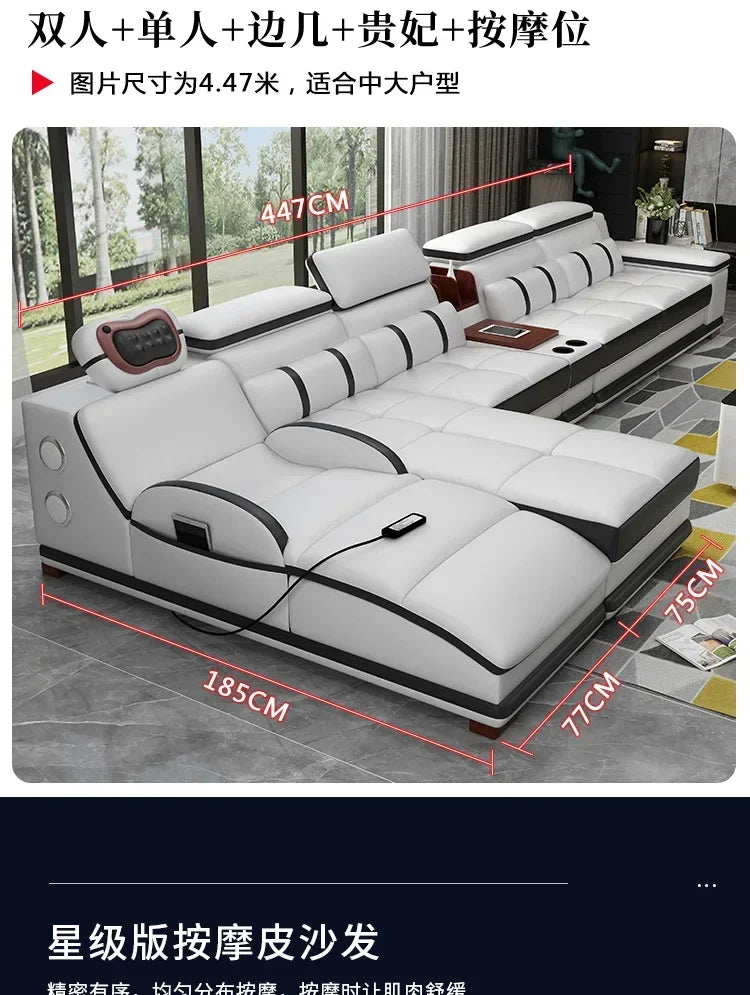 Popular and durable massage seat, cowhide multifunctional living room furniture, leather art storage, sofa combination