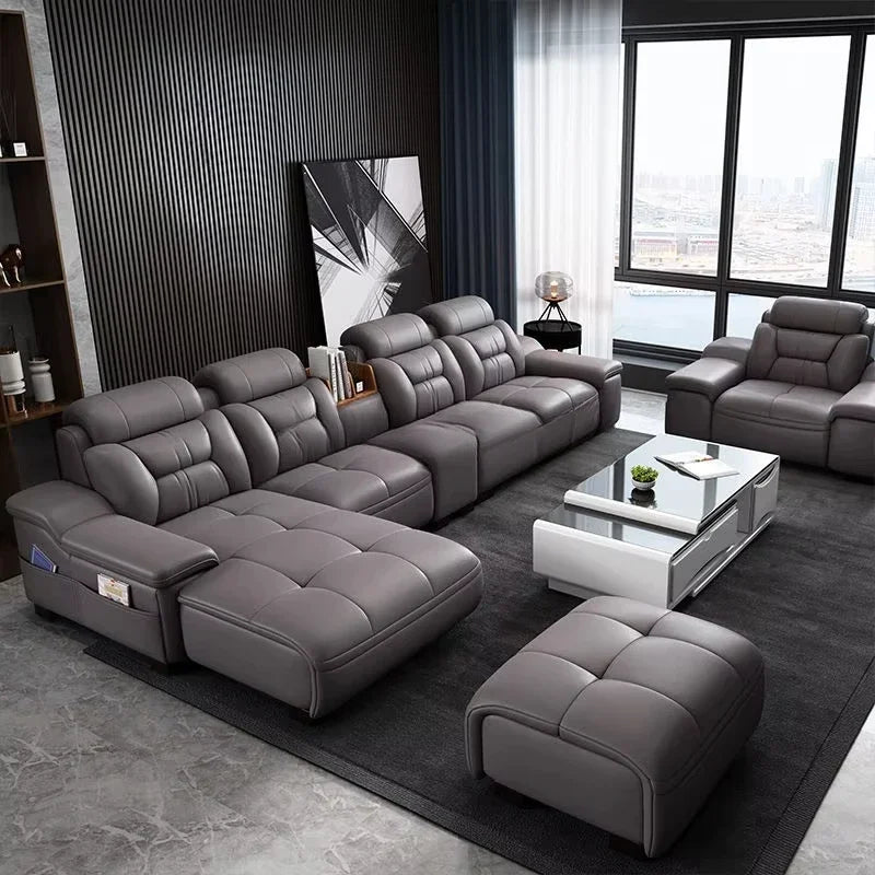 A Simple Modern Living Room Business Led Creative Combination Furniture Leather Sofa