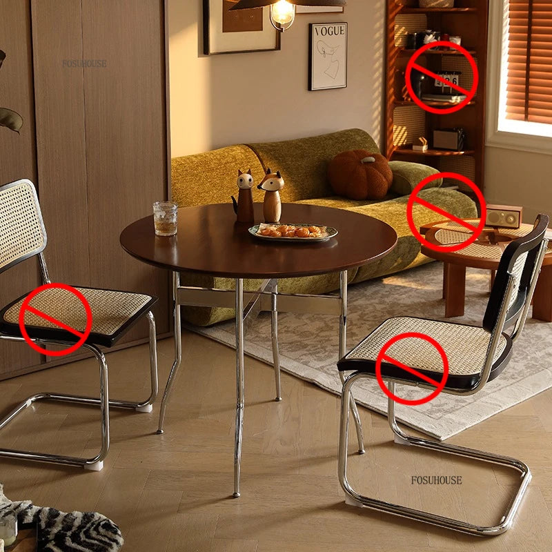Stainless Steel Solid Wood Round Dining Tables Home Small Round Table Medieval Style Retro Folding Table for Kitchen Furniture