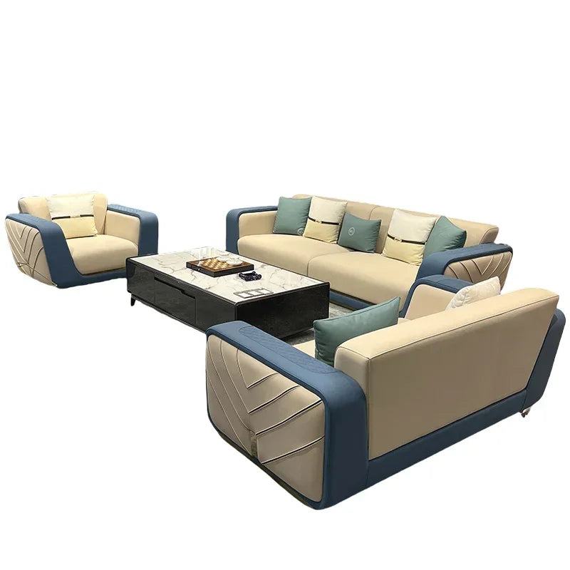 Italian light luxury large apartment leather sofa living room top layer cowhide designer villa high-end furniture combination
