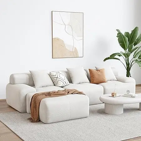 118" Modern L-Shaped Modular Sectional Sofa for Living Room, Upholstery Beige, Oversized 3-Seater Couch with Deep Seat
