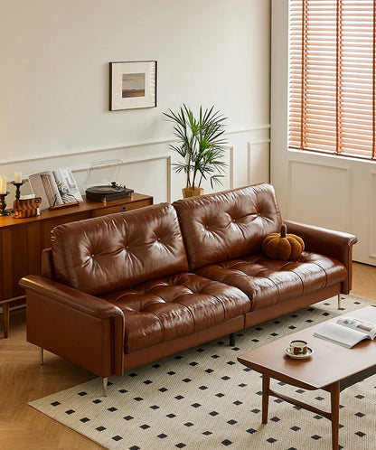 Nordic Italian light luxury medieval French plaid designer living room straight retro oil wax leather cowhide nebula sofa