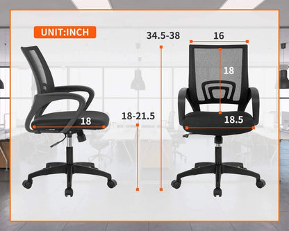 Ergonomic Mesh Office Chair with Lumbar Support, Adjustable Height and Armrests, Comfortable for Home Office Use