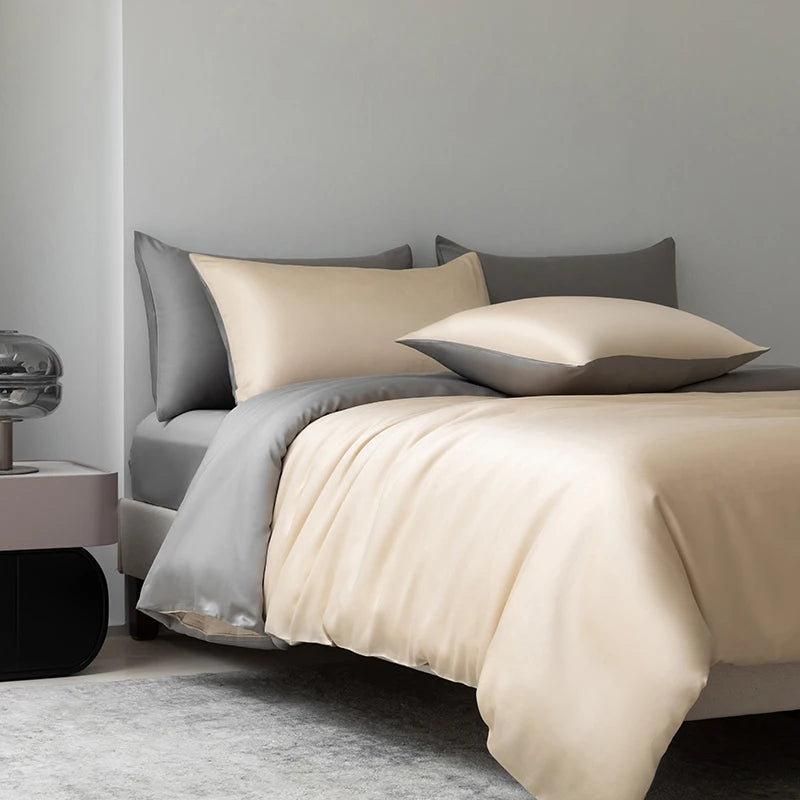 100% Mulberry Silk Bedding Set Solid Color Natural Silk Duvet Cover Set Twin King Queen Size Bed 3pcs/4pcs/5pcs Bed Sheet Set