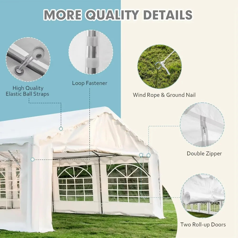 20x40ft Party Tent, Outdoor Wedding Heavy Duty Large Canopy Carport with Removable Sidewalls, 2 Roll-up Doors, 4, Customized