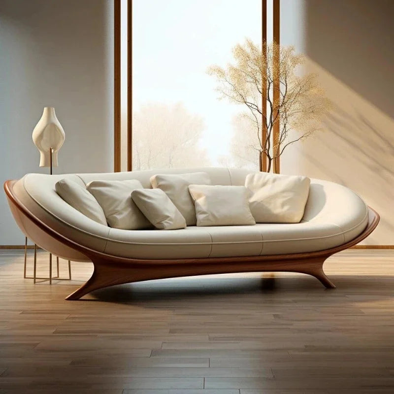 Washable White Nordic Reclining Lounge Double Chaise Sofa for Living Room and Bedroom