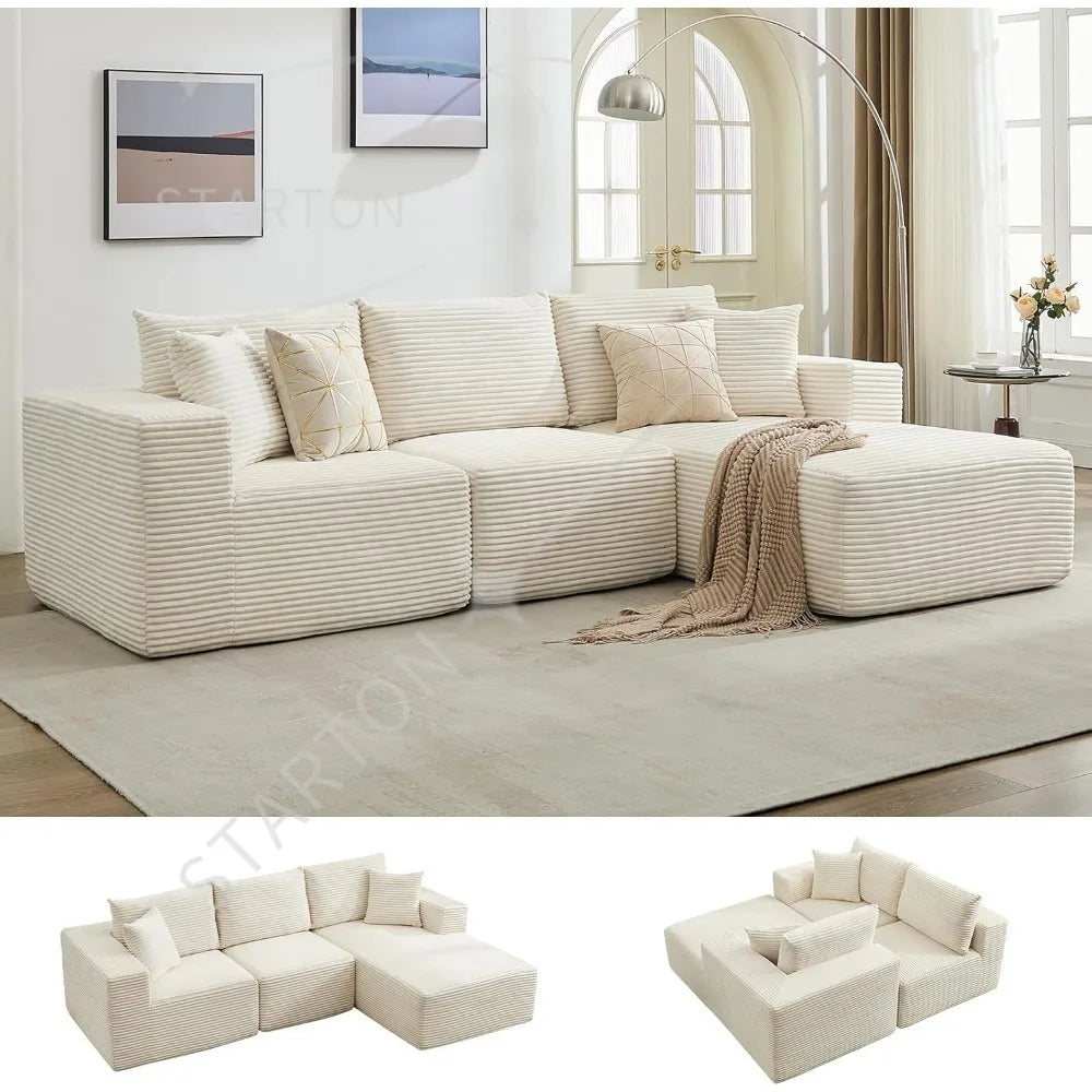 118" Compressed Sofa for Living Room L Shaped Boneless Couch, Modular Sectional Sofa, Sofa Bed Memory Foam Couches with Chaise