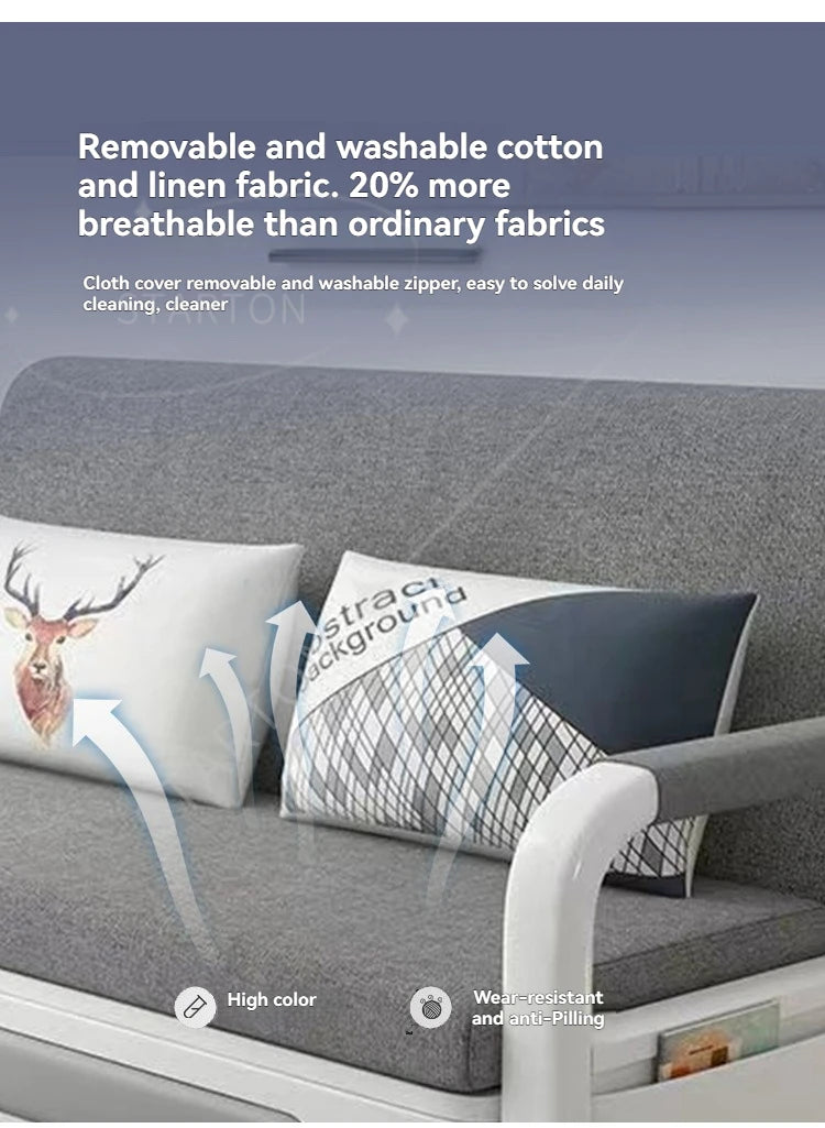 Foldable Living Room Multifunctional Sofa Bed Fabric Sponge Filled Sitting and Lying Sofa Bed With Storage
