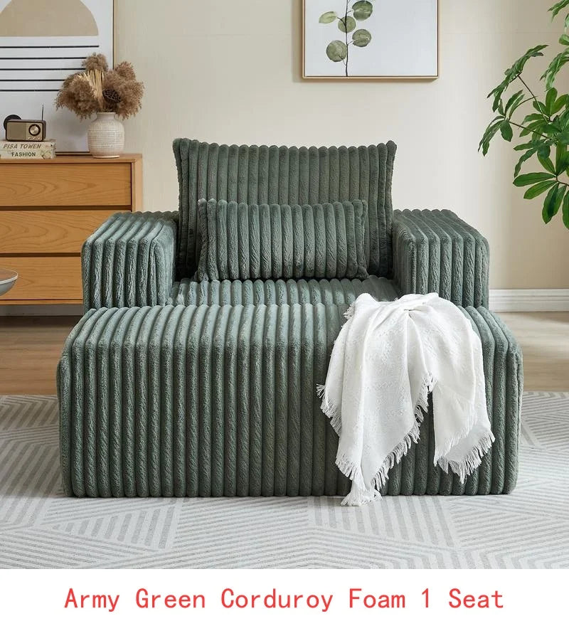62.5-Inch Corduroy Sponge Sofa Lounge Chair with Removable Footrest, Fluffy Modern Sleeper Chair for Living Room and Bedroom,