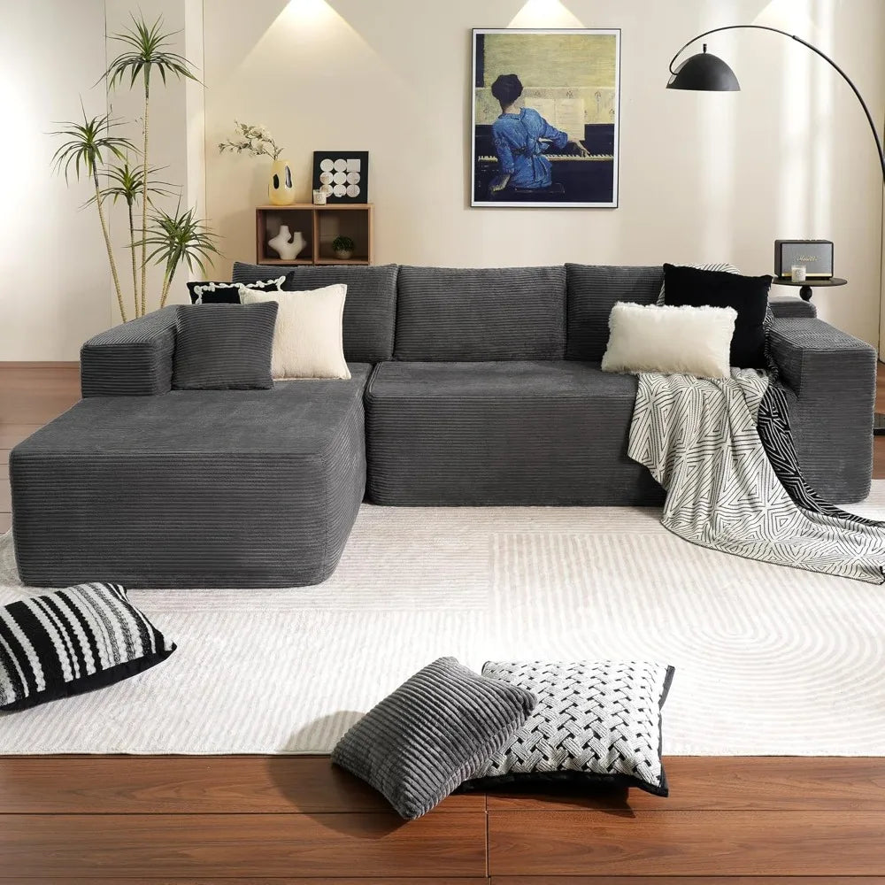 Modern Modular L-Shape Sectional Sofa with Deep Seating for Living Room and Bedroom, Cloud Sectional Couch with Chaise