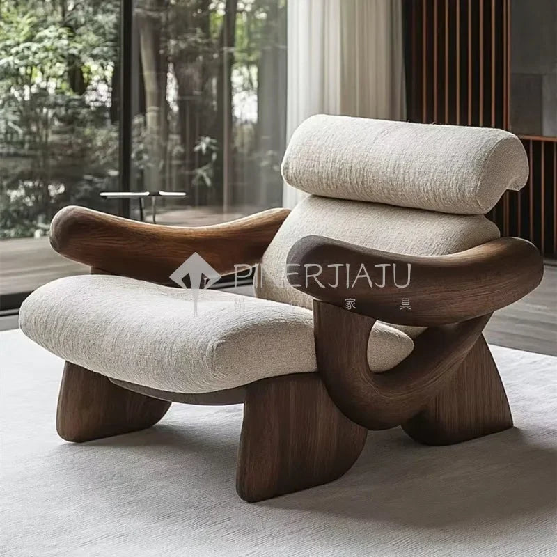 Designer Art Aesthetics Solid Wood Sofa Chair Medieval Homestay Club Sales Department Light Luxury Leisure Chair