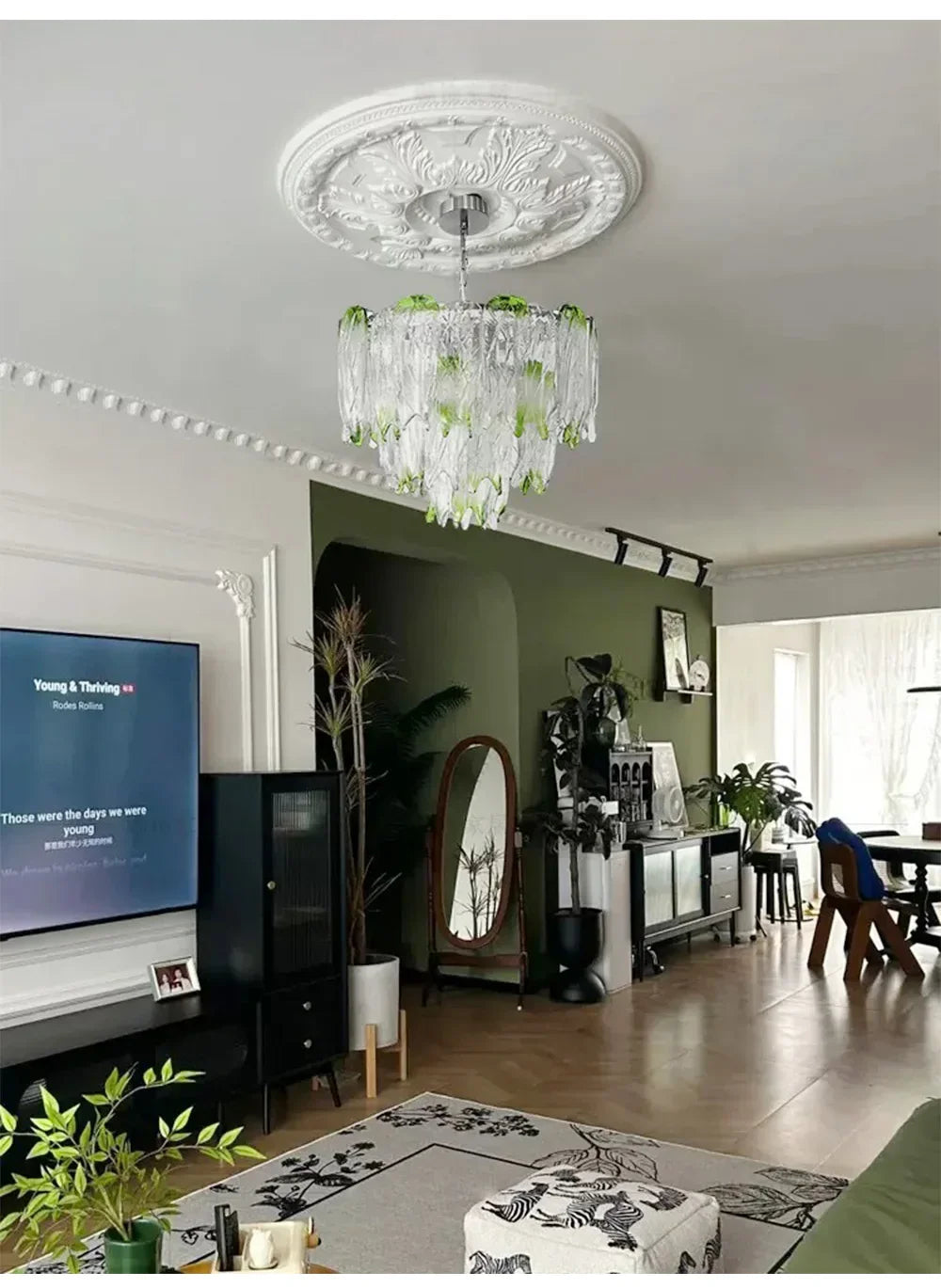 French Romantic Lustre Luxury Chandeliers Antique Designer Gradient Green glass LED Main lamps For Living Room