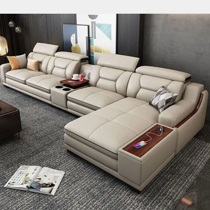 Wholesale Smart Leather Sectional Sofa Set with Bluetooth Speaker - Modern L-Shaped 7-Seater Luxury Living Room Furniture
