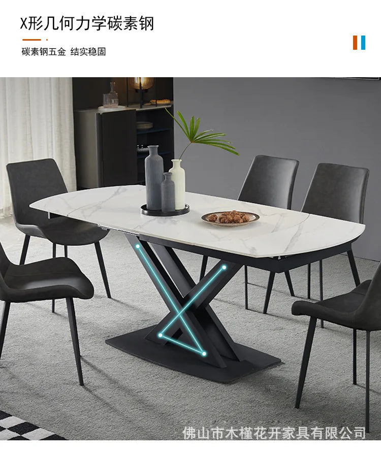 Italian minimalist light luxury multi-functional rock slab dining table combination size rectangular telescopicrotatinghousehold