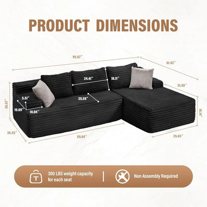 Modular Sectional Couch Sofa,96 Boneless Couches for Living Room, Memory Foam Sectional Couch with Oversized Chaise