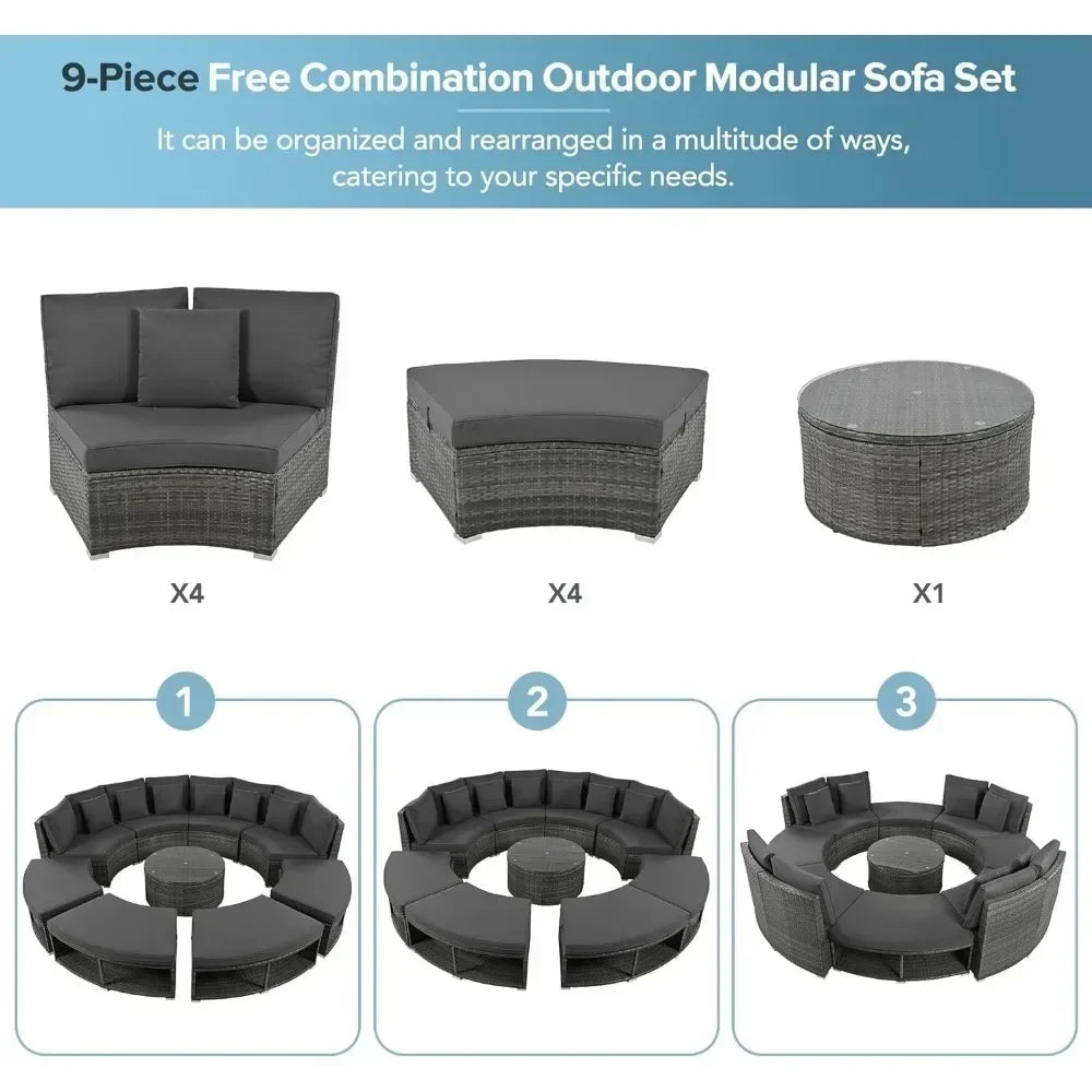 v Outdoor Furniture Sets Luxury Circular Outdoor Rattan Camping Garden Patio Set Complete Lounge 127.9 x 127.9 x 33.1 inches