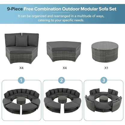 v Outdoor Furniture Sets Luxury Circular Outdoor Rattan Camping Garden Patio Set Complete Lounge 127.9 x 127.9 x 33.1 inches