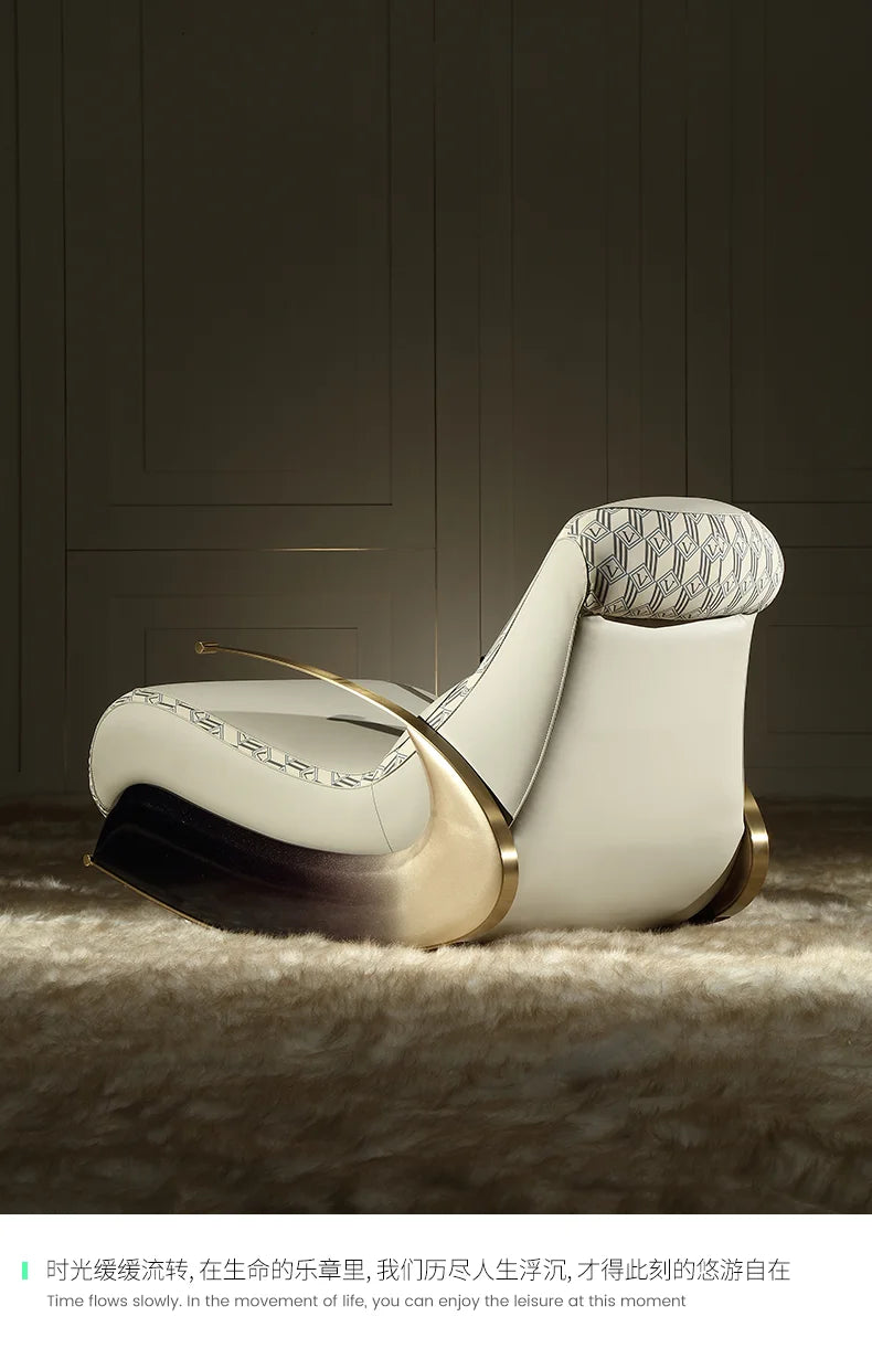 S Modern Italian Light Luxury Rocking Chair Leather Recliner Leisure Chair Single Sofa Rocking Chair