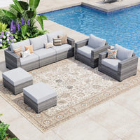 5 Piece Patio Furniture Set with Cushions, Outdoor Rattan Sectional Sofa Conversation Set with Washable Covers, Garden & Poolsid