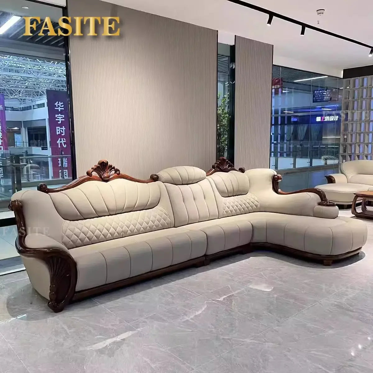 European leather sofa first floor living room villa luxury ebony small apartment