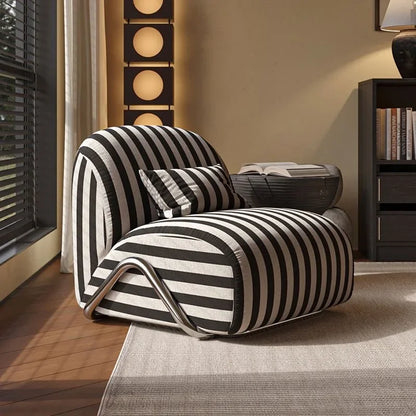 Medieval leisure chair designer recliner balcony living room black and white striped fabric lazy single sofa